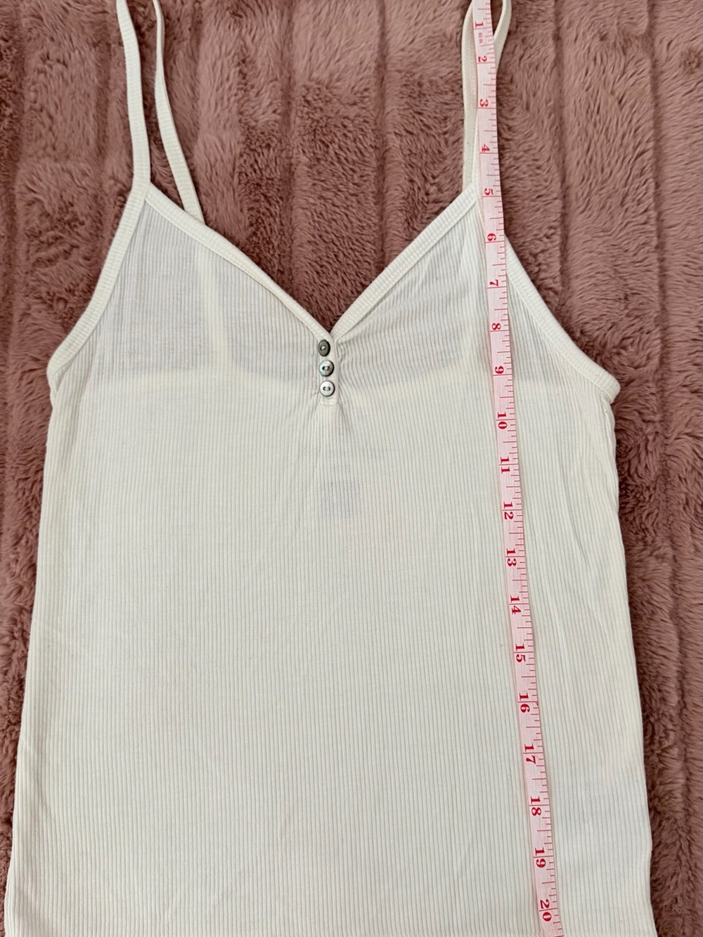 American Eagle Outfitters Cream Ribbed V-Neck Cami with Front Buttons - Picture 3 of 5